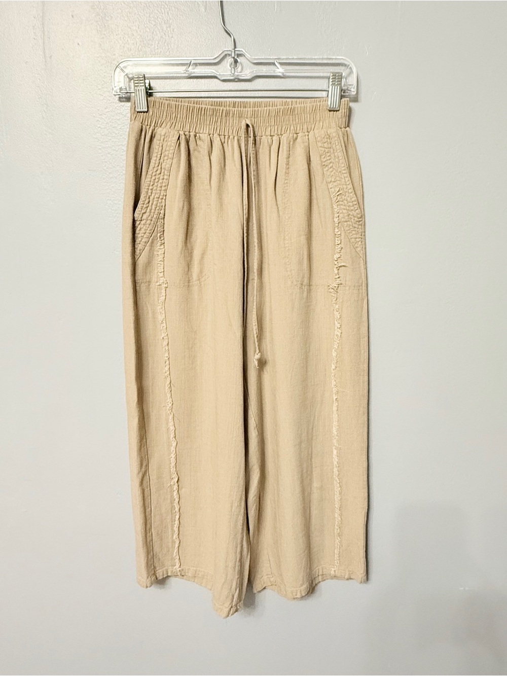 #17) Umgee Beige Wide-Leg Drawstring Capr Pants